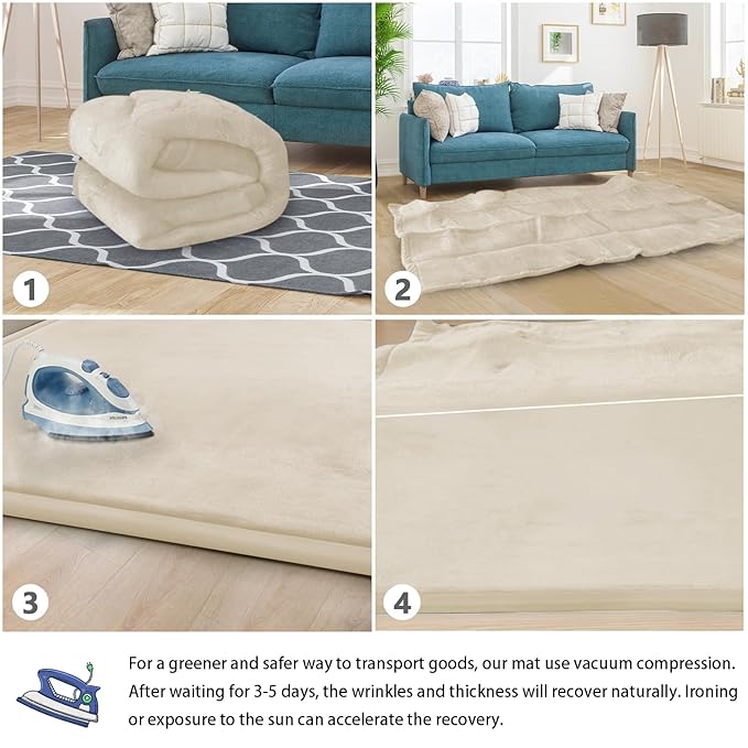 Baby Play Mat for Floor Tummy Time Mat Nursery Rug Muscle Area Rug Playroom Tatami 79"x138" Memory Foam 1.3" Thick Crawling For Babies,Toddlers, Infants, Kids,Floor(Beige)