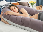 QUEEN ROSE Extra Long U Shaped Body Pillow, 65in Pregnancy Pillows for Sleeping, Full Body Support for Adults and Maternity Women, Cooling Sateen Cover, Purple and White