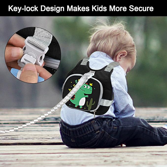 Accmor Toddler Harness Leash+ Anti Lost Wrist Link, Cute Dinosaur Kids Harness with Leash, Collapsible Child Leash Baby Walking Wristband Assistant Strap Belt for Boys