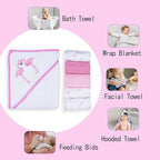 Viviland Baby Towels and Washcloths, Soft Absorbent Baby Girl Bath Towel Set, Flamingos Hooded Towels with 5 Infant Washcloths (6 Pieces)