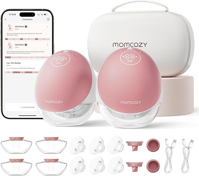 Momcozy Breast Pump Hands Free Upgraded Mobile Flow | M9, App Discreet Control with Personalized Multi-Modes & 15 Levels, Wearable Breast Pump 24mm, 2 Pack Cozy Red