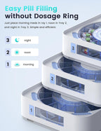 42-Day Automatic Pill Dispenser – App & On-Device Setup by Family, LCD Display, Digital Lock, Sound & Light Alerts – Safe Medication Organizer Management for Seniors (3-Tray, White)