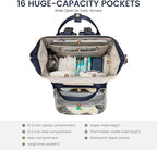 LOVEVOOK Diaper Bag Backpack, Baby Bag with Changing Station, Large Diaper Backpack for Mom Dads, Waterproof Leather Mommy Bag for Boy and Girl, Travel Essential Baby Shower, Navy Blue-Beige