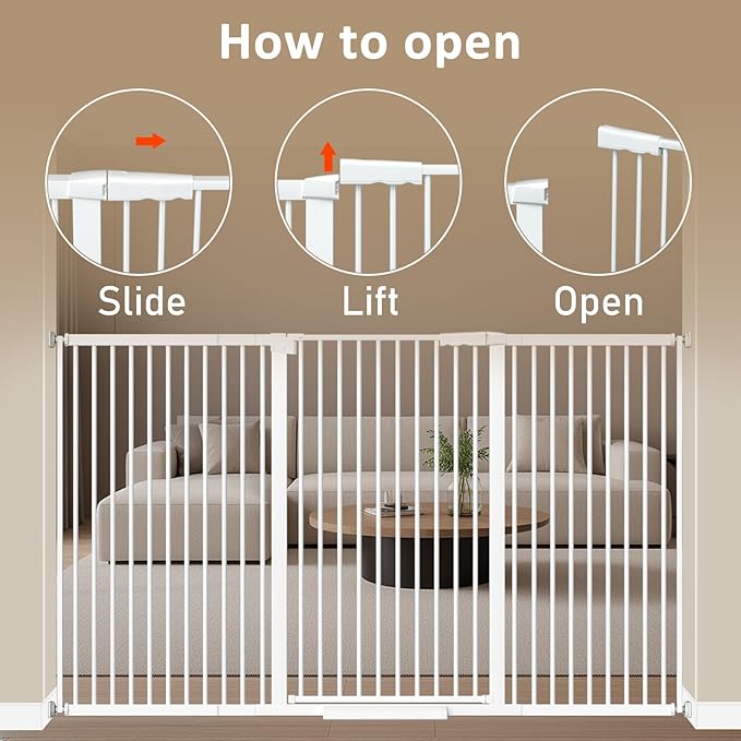 WAOWAO 40.55" Extra Tall 1.37" Ultra Narrow Spacing 53.74-61.61" Extra Wide Dogs Pets Baby Gate Safety Indoor Puppy Pressure Mounted Gate No Drill White Metal for Stairs,Doorways,Kitchen,Hallway