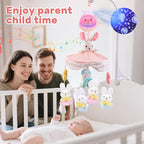 Baby Crib Mobile for Girls with Music, Lights & Projection, Adjustable Volume, 360° Rotating Plush Crib Toys with Detachable Musical Box, Hanging Mobile for Crib, Nursery Decor