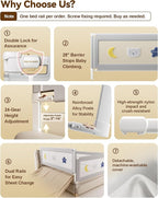 Baby Bed Rail Guard for Toddlers, Reinforced 74.8in Toddler Bed Rails for Twin, Full, King Bed with Height Adjustable, Extral Tall Child Safety Side Railing Guards/Bedrail for Kids, Grey Star, 1 Side