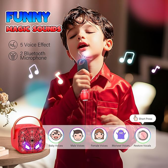 Mini Karaoke Machine Toys Gifts: Kids Toys Birthday Gifts for 4 5 6 7 8 9 Years Old Girl Boy LED Portable Bluetooth Speaker with 2 Wireless Microphone Girl Boy Kid Adult Gift Age 3-12+