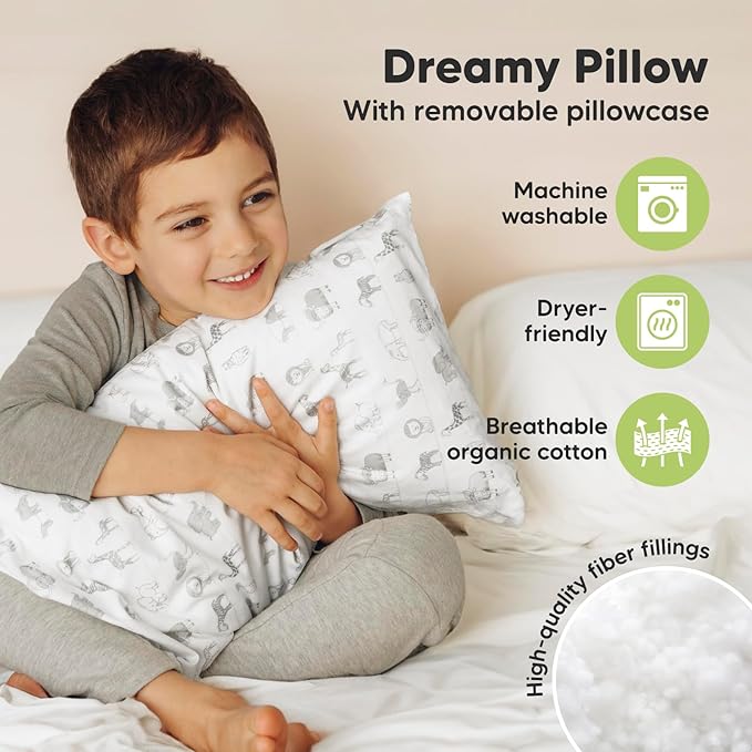 Toddler Pillow with Pillowcase - 10x18 My Little Dreamy Kids Travel Bed Pillows for Sleeping, Organic Cotton Small Pillowcase, Soft & Breathable, Machine Washable, Toddlers 2-5 Years Old (Savannah)