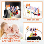 Koty Car Seat Toys, Infant Baby Spiral Plush Activity Hanging Toy for Stroller Bar Pram Crib with Music Box BB Squeaker & Rattles(Orange Fox)