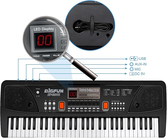 M SANMERSEN Piano for Kids with Microphone, Keyboard Piano for Beginners Electronic Keyboard 61 Keys with Dual Speakers/LED Display/AUX-in Jack/Music Stand Piano Toys for Boys Girls Ages 3-12
