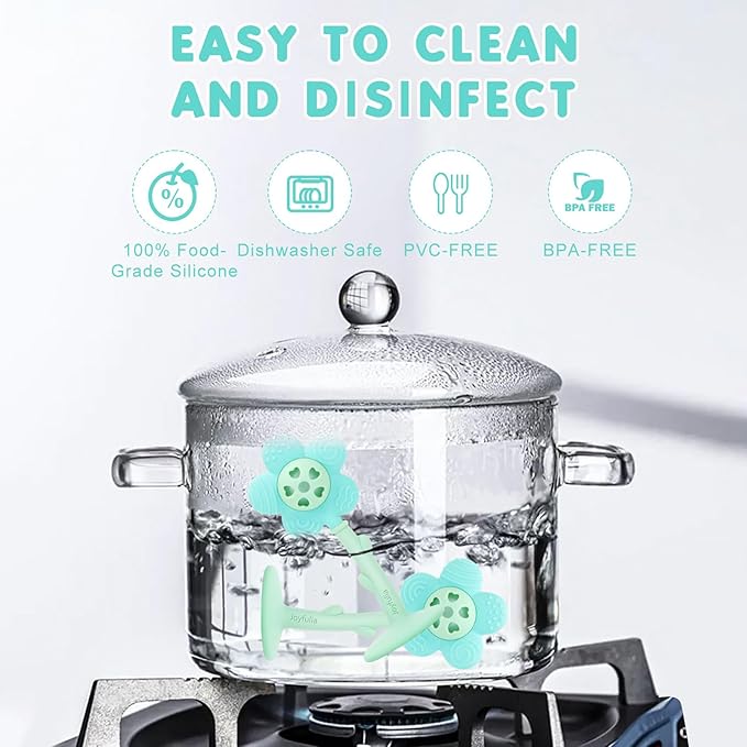 Baby Teething Toys, Teether and Rattle 2-in-1 for Babies 0-6 Months, Food Grade Silicone Teethers for Baies 3-6 6-12 Months, Infant Teething Relief Chew Toys, Sunnyflower Teether Toy BPA Free - Blue