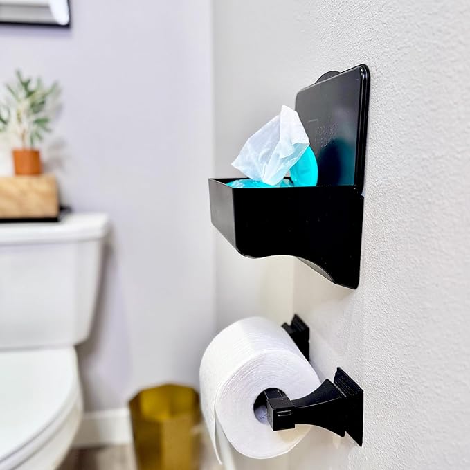 Wipe Holder for Bathroom – Adhesive Wall Mount Organizer for Wet Wipes – Bathroom Toilet Wipes Shelf & Baby Wipe Holder Dispenser, Organize Feminine Products – Black, 1 Pack