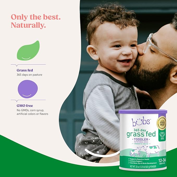 Bubs 365 Grass Fed Toddler Nutritional Drink, Non-GMO Whole Milk-Based Formula, for Kids 12-36 Months, 20 oz