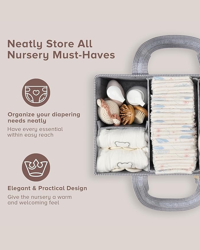 PeraBella Diaper Caddy Organizer with Handle, Baby Shower Gifts Basket Bag, Registry Search Must Haves Items, Nursery Storage Organizer for Newborn Girl Boy, Baby Bag Essentials, Car Diaper Caddy Cart