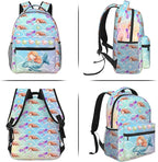 Girls Mermaid & Whale Print School Backpack, Cute Ocean-Themed Book Bag for Kids Girls Boys, Waterproof Lightweight Ergonomics Backpack for Age 3-12, Ideal for School & Outdoor Activities