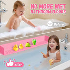 Splash Guard for Bathtub Kids - Silicone Bathtub Splash Guard with 11 Suction Cups, Bath Tub Play Shelf for Kids & Toy Holder, Prevent Water Spill in Bathroom, Fun Bath Time for Toddlers Baby, Pink