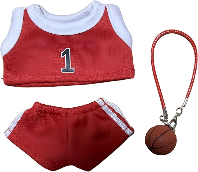 Sports-Themed Basketball Football 3-Piece Set,is Suitable for a 17cm Dolls, Dolls Clothing Accessories ( No Dolls ) (NO.1 -Red)