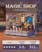 Tonecheer DIY Miniature House Kit, Wooden Dollhouse Kit with White Noise,Tiny Diorama House Building Set with Electronic Screen Craft Kits Make for Aduls (Magic Shop)