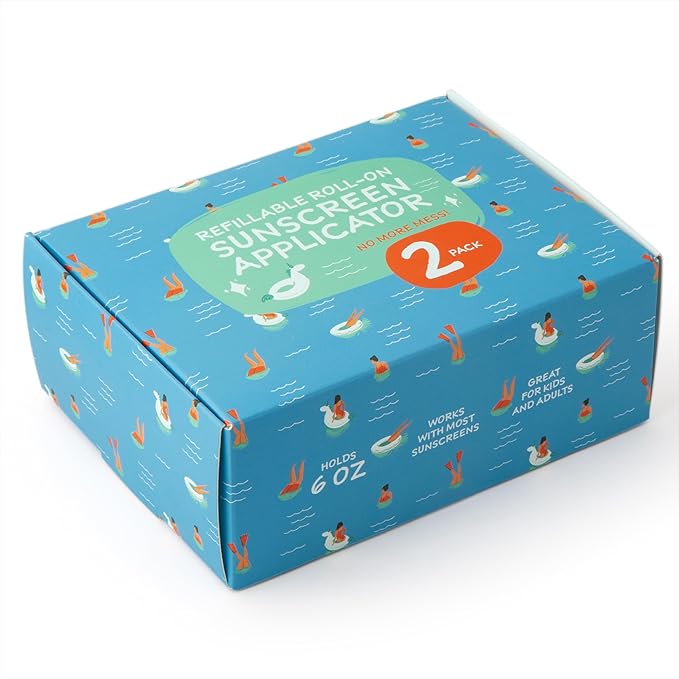 Sunscreen Applicator - 2 Pack, 6 fl oz - Refillable Sunscreen Roller & Replacement Sponge Heads - Roller Bottle Lotion Applicator for Easy Even Coverage for Kids & Adults