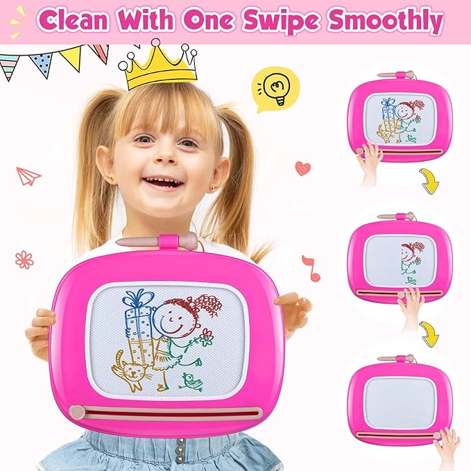 Smasiagon Toddler Girl Boy Toys,Magnetic Drawing Board for Toddlers 1-3,Early Learning Doodle Board Writing Painting Sketch Pad, Birthday Easter Valentines Day Gifts for Kids(Deep Pink)