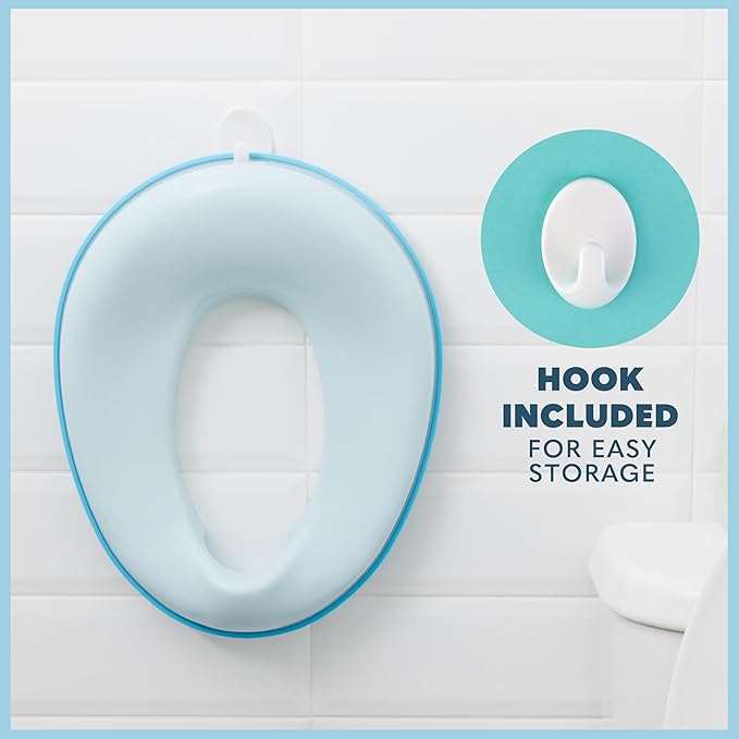 Toddler Potty Training Seat - Toddler Toilet Seat Attachment for Boys & Girls w/Splash Guard, Non-Slip Grip for Secure Fit, Fits Standard Round & Oval Toilets, Storage Hook Included, Blue