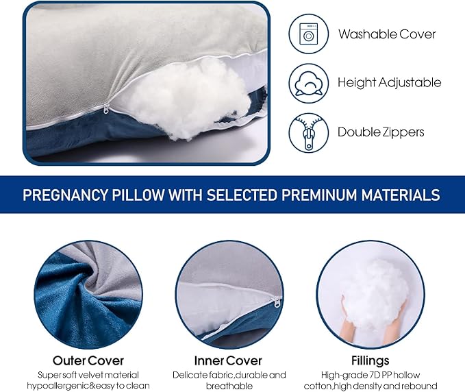 cauzyart Pregnancy Maternity Pillows for Sleeping 55 Inches U-Shape Full Body Pillow Support - for Back, HIPS, Legs, Belly for Pregnant Women with Removable Washable Velvet Cover