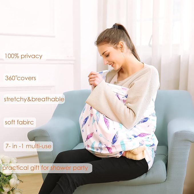 Carseat Canopy Covers for Breastfeeding - Baby Car Seat Covers Breastfeeding Cover Multi Use Boys and Girls Shower Gifts (Feather)