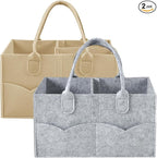 PandaEar 2 Pack Baby Diaper Caddy Organizer, Portable Diaper Holder Nursery Storage Basket for Wipes & baby stuff, Collapsible Baby Organizers with Divided Design (Grey/Brown)