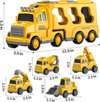 TEMI Construction Truck Boy Toys for 3-5 Year Old Toddlers - Toys for 3 4 5 6 7 Years Old Engineering Transport Vehicle Carrier Truck, Kids Excavator Crane Gifts Toys for Boys and Girls Aged 4-6