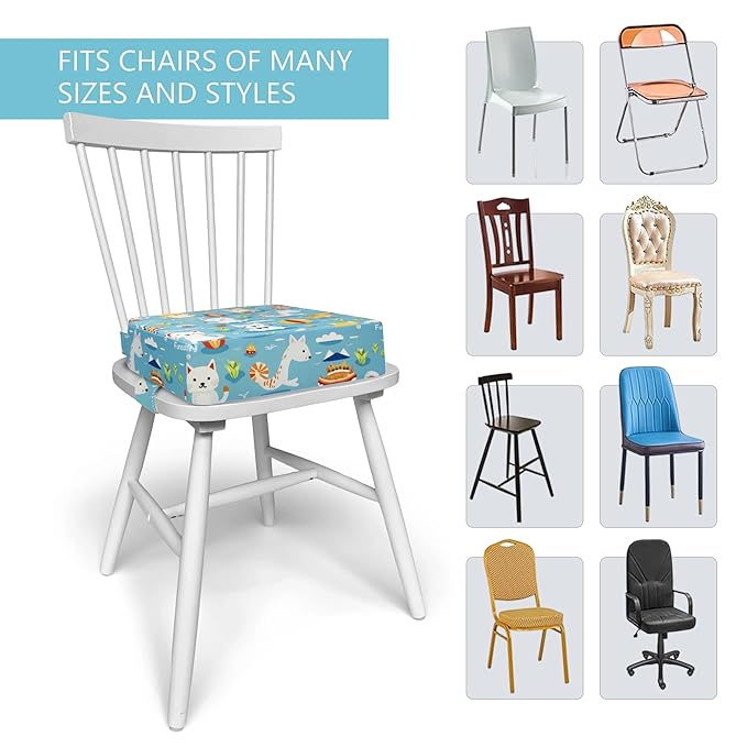 Toddler Booster Seat for Dining Table, Portable Booster Seat for Kitchen Chair, 4 Inch High-Density Foam Cushion with Adjustable Safety Straps and Non-Slip Bottom, Perfect for Kids Travel and Daily