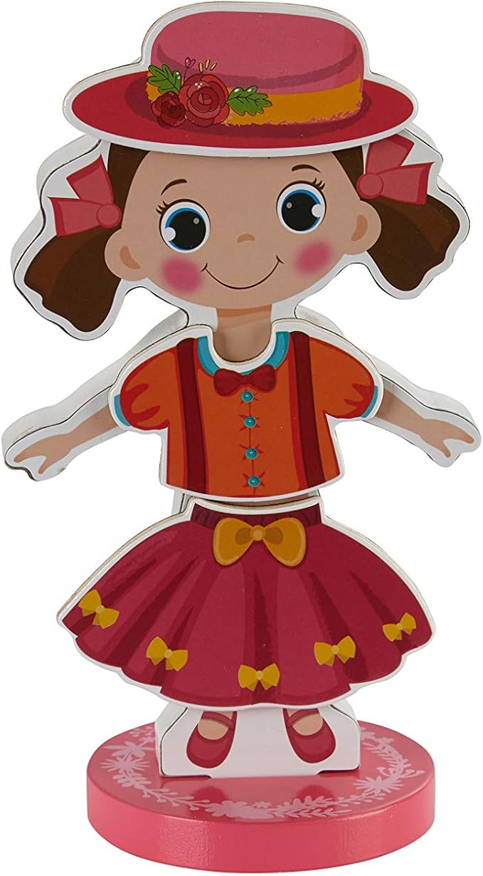 TOYSTER'S Magnetic Wooden Dress-Up Dolls Toy | Pretend Play Set Includes: 1 Wood Doll with 30 Assorted Costume Dress Ideas | Not Your Average Paper Doll | Great Gift Idea for Little Girls 3+