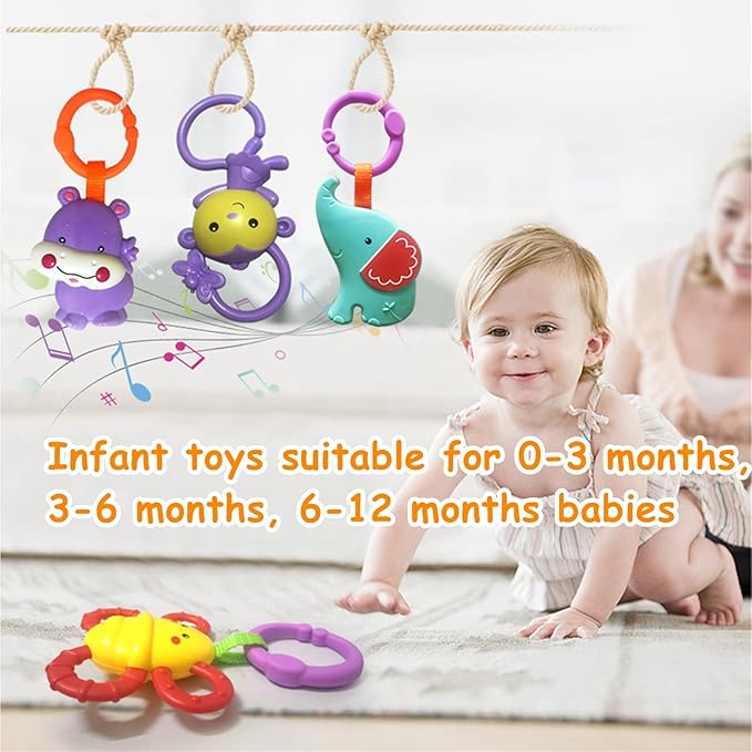 Baby Toys, Cartoon Animal Hanging Rattle Toys, Handbells Baby Rattles, Baby Bed Crib Car Seat Travel Stroller Toys for Infant, Best Birthday Gift for Newborn, 4 Pack