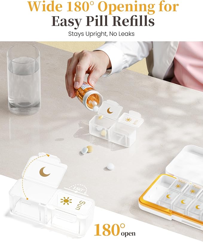 Zoksi Am Pm Pill Organizer 7 Day, Weekly Pill Box 2 Times a Day, Medicine Pill Organizer with Separate Compartment, Travel Pill Case Dispenser Portable for Vitamins, Fish Oils, Medicines(White)