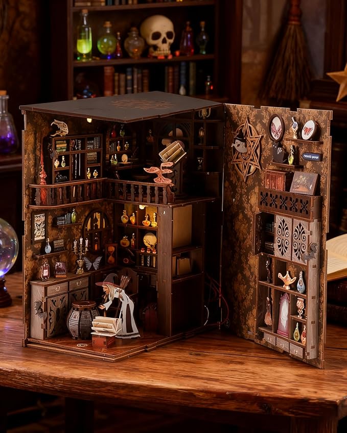 Book Nook Kit - DIY Miniature House Dollhouse 3D Puzzles for Adults and Teens - Gifts for Family and Friends Bookshelf Decor Tiny House Model Build with LED Light (BV02-006)