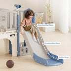 YUFU 8 in 1 Toddler Slide Set, Kids Slide for Toddlers Age 1-3, Toddler Playset with Climber, Basketball Hoop and Ball, Outdoor Indoor Playground for Toddlers 1-3 (Blue+Gray)