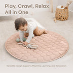 Comfy Cubs Round Kids Play Mat - Small 36 inches Soft Quilted Baby Floor Mat with Non-Slip Bottom - Plush Design for Toddlers' Playtime and Relaxation - Comfortable and Durable - Blush