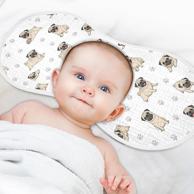 1 Pack Muslin Burp Cloths Pugs Dog Paw White Cotton Baby Burp Cloths Ultra Absorbent Burping Cloth Soft Spit Up Rags for Baby Boys Girls 22x11 Inch