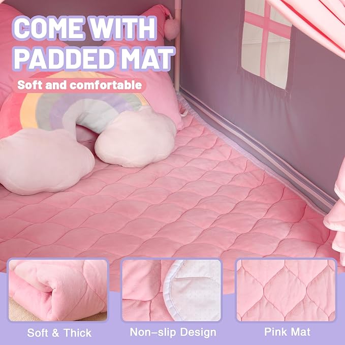 Wilwolfer Kid Tent with Mat, Star Lights - Kids Play Tents for Toddlers Kids Tents Indoor Playhouse - Princess Tent for Girls Toy House Gift (Gray with Cloth)