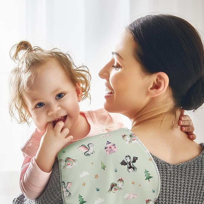 5 Pack Watercolor Dragon Pattern Baby Burp Cloths Soft Absorbent Burping Rags for Newborns 19"x9" Spit up Cloths for Boy Girl Newborn Baby Shower Registry Gifts Set Nursery Decor