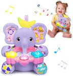 Baby Elephant Musical Stuffed Animals Toy with Light-Up Music & Crinkle Sound Paper,Infant Bilingual Early Learning Education Toys,Tummy Time Toys for 0-3-6-12+ Months Boy Girl, Purple