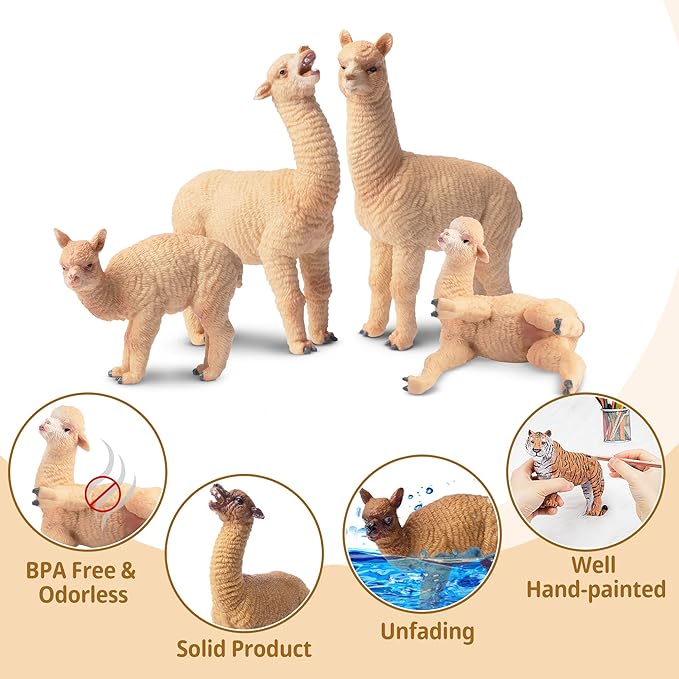 Toymany 8PCS Realistic Alpaca Figurines Llama Figures - Plastic Forest Jungle Animal Figurines, Christmas Birthday Toy Gift for Kids Boys Girls