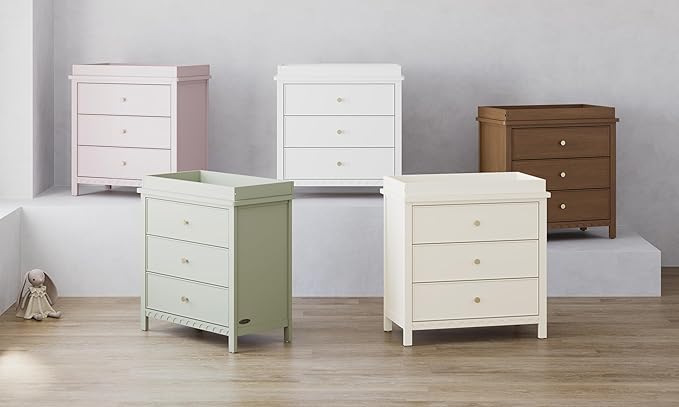 Graco Sasha 3-Drawer Chest with Changing Table Topper (Sage) – GREENGUARD Gold Certified, Nursery Bedroom Wood Chest with Spacious Storage, Interlocking Drawer System, Pre-Installed Tracks