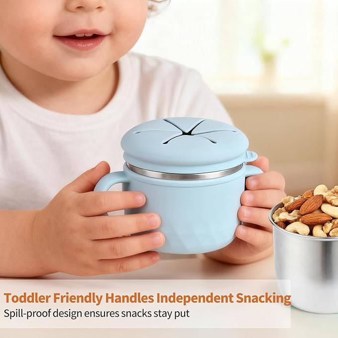 Toddler Cups Spill Proof,Toddler Snack Cups No Spill,304 Stainless Steel Snack Containers with Silicone Petal Lid for Kids,Snack Holder,BPA-Free, Dishwasher Safe