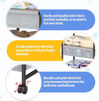 4-Tier Baby Diaper Caddy Cart Organizer,Mobile Nursery Baby Dresser Clothes Organizer with Wheels,with 2 Dividers & 21 Mesh Pockets，Metal Utility Cart for Nursery,Bedroom,Bathroom