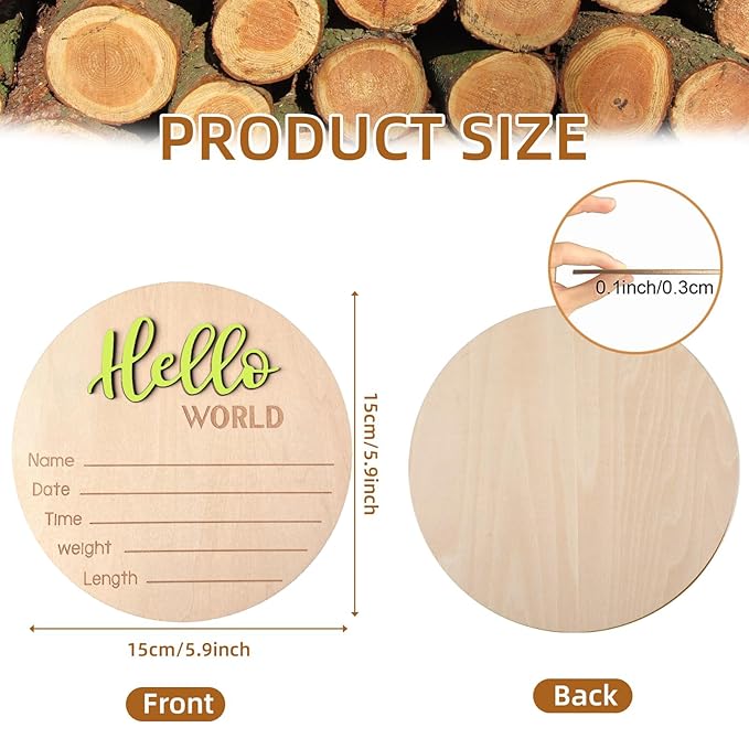 Baby Announcement Sign, 5.9 Inch Wooden Hello World Newborn Signs, Birth Announcement Sign, Baby Shower Hospital Nursery for Newborn Boys and Girls (Wilderness Green)