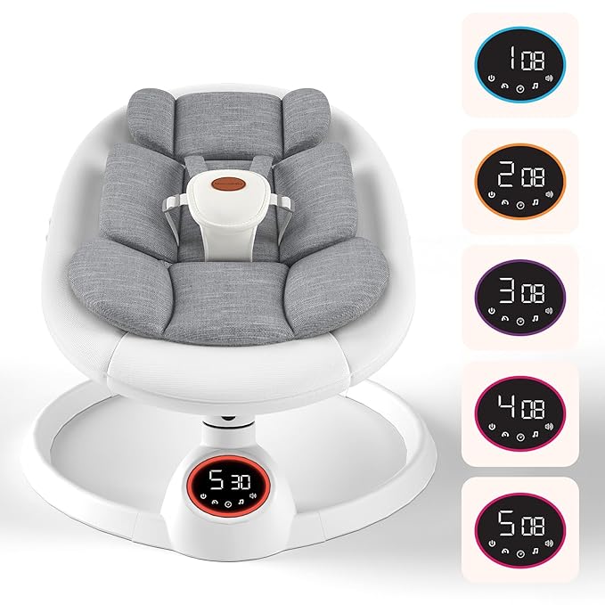 Baby Swings for Infants to Toddler, Portable Baby Swing with Extra Pad, Electric Infant Swing with 5 Speeds and Bluetooth Music, Indoor & Outdoor