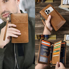 CONTACTS Travel Family Passport Holder for 4 Genuine Leather Passport Wallet RFID Blocking Passports Organizer 3 Layer Design Fit 4 Passports, 13 Credit Cards (Camel Brown)