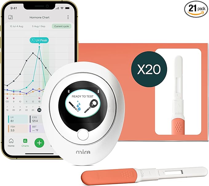 Mira Ultra4 Fertility Monitor & Ovulation Test Kit, Track 4 Key Fertility Hormones LH, PdG, E3G, and FSH for Family Planning & Pregnancy, Digital Results at Home with the Analyzer + Mira App, 20 Tests