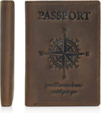Polare Luxury RFID Blocking Leather Passport Holder Travel Wallet For Men and Women (Dark Brown Compass)