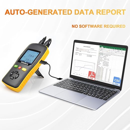 Tzone PT100 Thermometer Data Logger with Probe,Handheld USB Temperature Logger with Sound Alarm Temp Calibration,Industrial Digital Dual Channel RTD Thermometer Recorder with Auto Report 61440 Groups